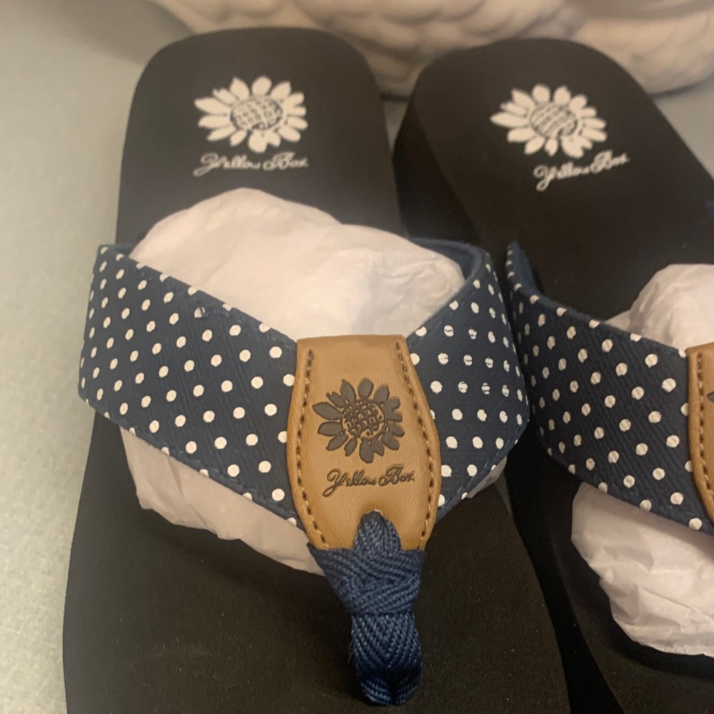Yellow Box Navy Polka Dot Flip Flops - Picture 3 of 9